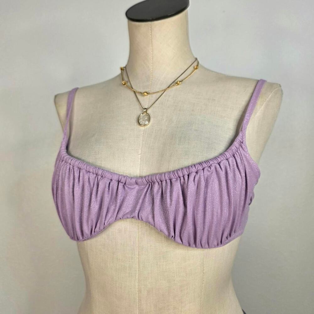 Victorias Secret Bikini Top Ruched Sparkly Purple Underwire Size 34C Beach
